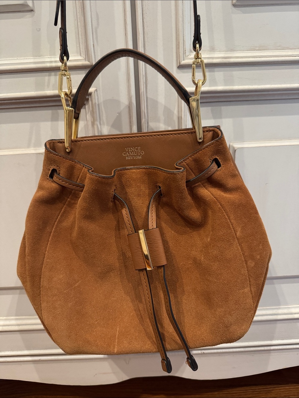 Vince Camuto Cognac Suede Drawstring Top-Handle Shoulder/Crossbody Bag